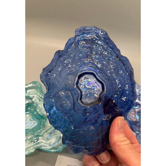 Four Vietri Ostrica Art Glass Oyster Shell Teal Blue Textured Trinket Dish 6.5” - Picture 10 of 12